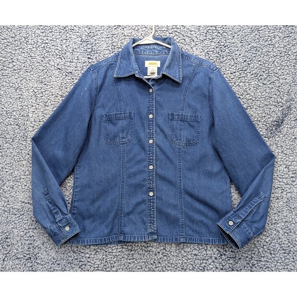 VTG Talbots Western Denim Button Up Shirt Size Medium Long Sleeve 90s Y2K Blue - Picture 1 of 12
